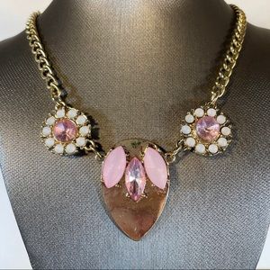 Pink gold Tone Rhinestone Teardrop Chain Necklace